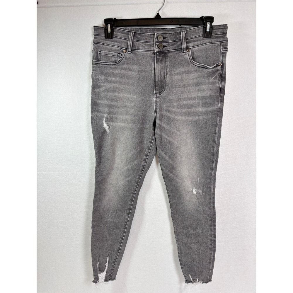 Kut from the Kloth High Rise Toothpick Skinny Grey Jeans Petite 12P Distressed